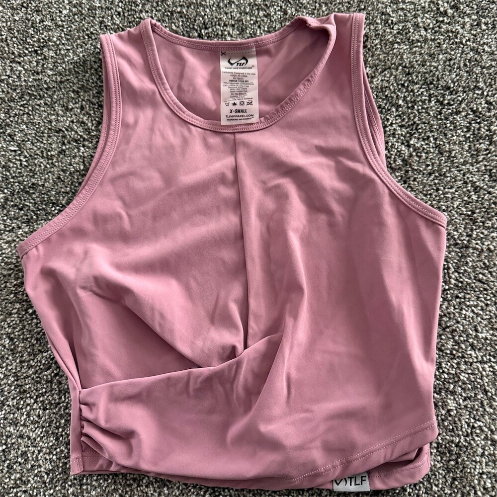 TLF Take Life Further Tank Top Womens XS Pink Mauve Cropped Twist Front